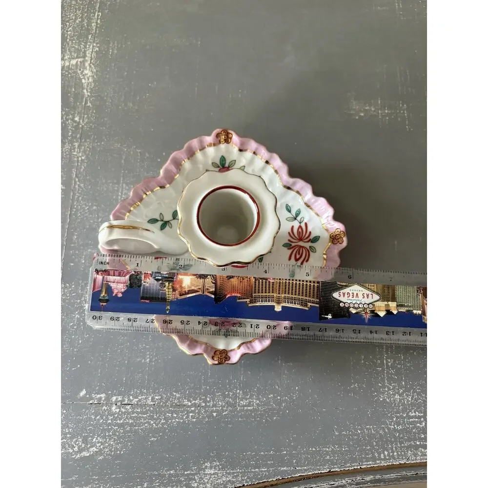 Vintage Lord & Taylor Japan Floral Chamberstick Finger Loop Candle Holder